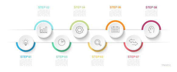 Infographic 8 options design elements for your business data. Vector Illustration.