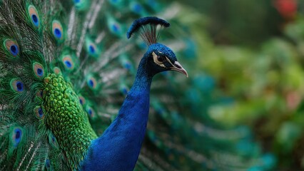 Obraz premium Majestic Peacock Displaying Feathers