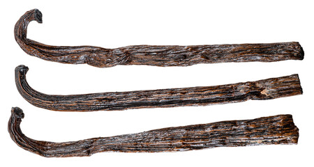 Vanilla beans or vanilla sticks isolated on white background. File contains clipping paths.