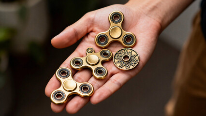 Various spinners lie on the hand