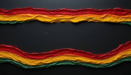3d red, yellow and green lines against black background with copy space , to Celebrate Black History Month , juneteenth , kwanzaa