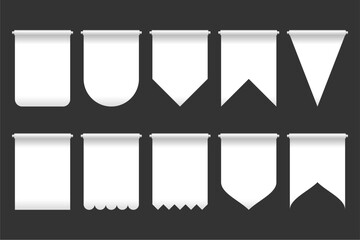 Comprehensive Blank Empty Pennant Bunting Banner Vector Templates Isolated Mock Up EPS File Collection featuring diverse shapes ideal for branding and design presentations