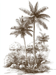 A serene tropical landscape featuring palm trees on a sunny day