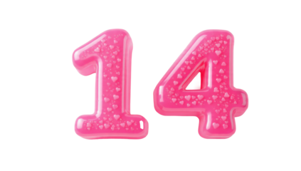 Number 14 pink balloon with hearts