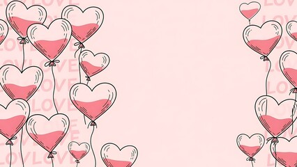 Cute hand-drawn style heart balloons floating on a light pink aesthetic background.