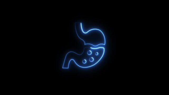 Abstract glowing neon Stomach icon animation with dark background.Futuristic glowing neon Stomach icon with smooth animated