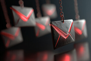 A close-up view of glowing red envelope icons on chains hanging
