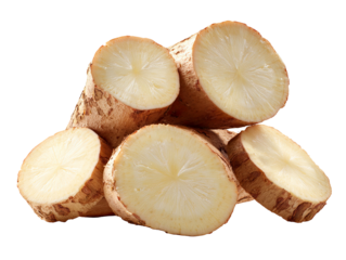 Fresh Cassava Root Slices Stacked Together Isolated on Transparent Background