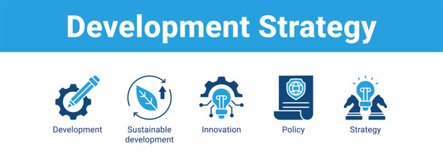 Fototapeta premium Development Strategy web banner icon vector illustration concept , with icon of Development, Sustainable development, Innovation.