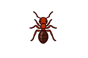 Cute cartoon red ant icon isolated on black background, stylized vector illustration of a common insect.
