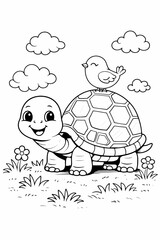  vector illustration of a coloring page turtles and birds