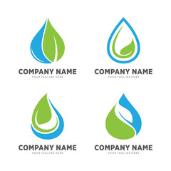 Eco friendly water drop and green leaf logo design