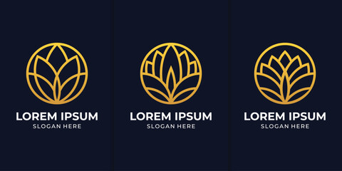 Luxury gold lotus line logo design identity