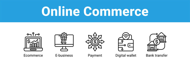 Online Commerce web banner icon vector illustration concept ,  with icon of Ecommerce, E-business, Payment, Digital wallet.