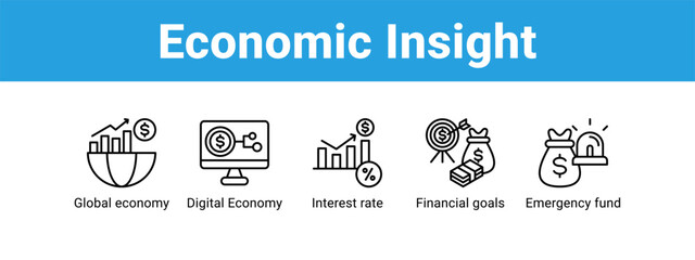 Economic Insight web banner icon vector illustration concept ,  with icon of Global economy, Digital Economy, Interest rate, Financial goals.