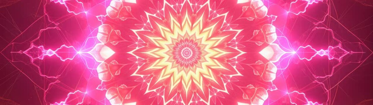 Abstract floral mandala pattern radiating light and spiritual energy.