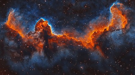 Stunning Cosmic Nebula with Dramatic Orange and Blue Colors Illuminating Infinite Space