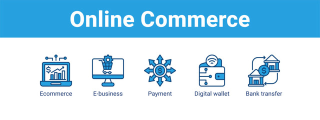 Online Commerce web banner icon vector illustration concept ,  with icon of Ecommerce, E-business, Payment, Digital wallet.