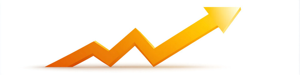 A 3D orange arrow graph trending upwards on a white background