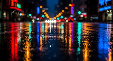 Fototapeta premium City lights reflected on wet asphalt