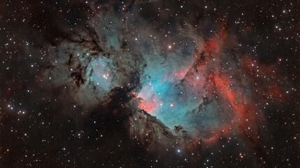 Stunning cosmic view of colorful nebula in deep space filled with glowing stars and swirling gas clouds in the universe