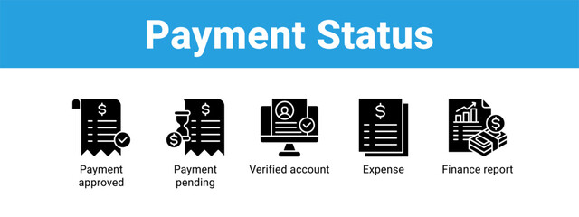 Payment Status web banner icon vector illustration concept ,  with icon of Payment approved, Payment pending, Verified account, Expense.