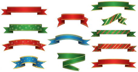 Ribbon png Banners cutout Festive Streamers png Decorative Labels cutout Holiday Ribbons png Gift Wrap cutout Celebration Decorations png Award