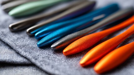 Colorful pencils neatly arranged on fabric surface representing creativity education and design tools