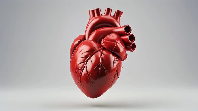 "Realistic 3D human heart showing detailed anatomy and vascular structure."