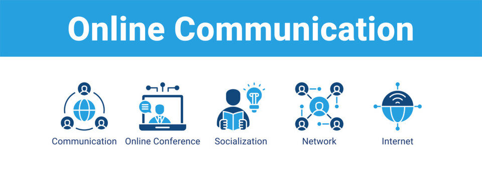 Online Communication web banner icon vector illustration concept ,  with icon of Communication, Online Conference, Socialization.