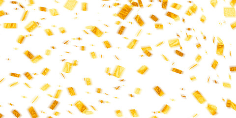 Sparkling Golden Confetti Shower on White