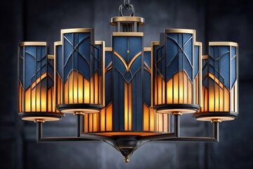 Art deco style chandelier illuminating luxury interior design