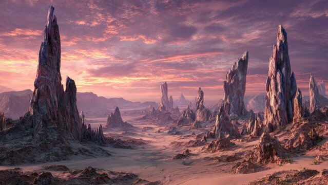Surreal Alien Landscape with Rock Formations - Powered by Adobe