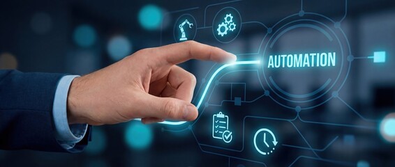 Automation Technology Concept with Man's Hand Touching Interface