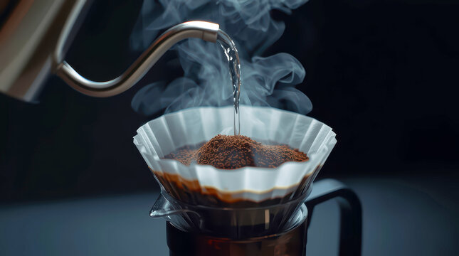 Pouring Water into Coffee Filter V60 Brewing