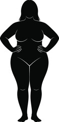 Solid Black Plus Size Woman Hugging Belly Silhouette Body Positivity Vector