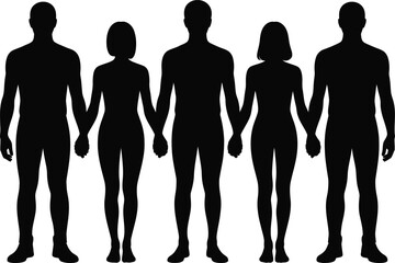 Solid Black Diverse Body Types Holding Hands Unity and Inclusion Silhouette
