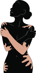 Black Filled Woman Silhouette Expressing Pride in Skin Difference and Identity