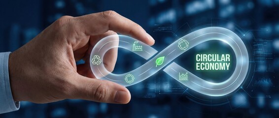 Circular Economy: Concept with Infinity Loop in Man's Hand