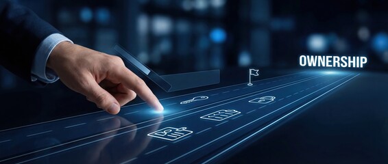 Ownership Concept: Hand Activating Digital Icons on Roadmap