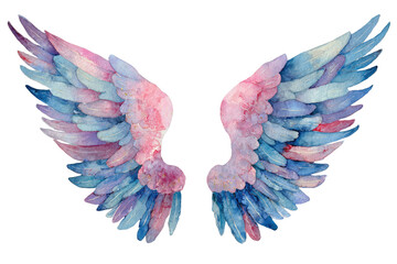 Obraz premium Vibrant Watercolor Angel Wings in Pastel Hues Isolated on Transparent Background