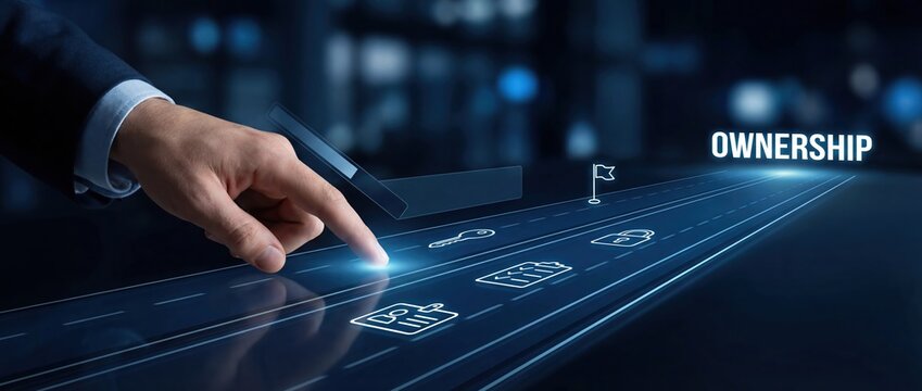Ownership Concept: Hand Activating Digital Icons on Roadmap