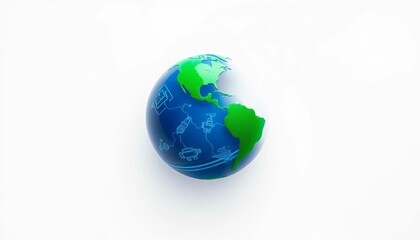 Spinning blue and green earth icon on white background, a symbol of global connection and travel,  geography,  white