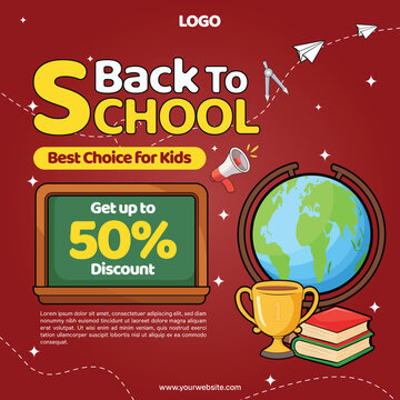 Post template back to school sale with 50 discount for kids