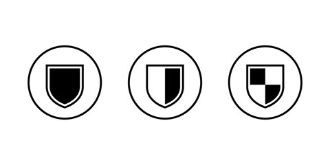Shield icon set in circular outline. Security and protection symbol. Privacy, safety, and defense sign