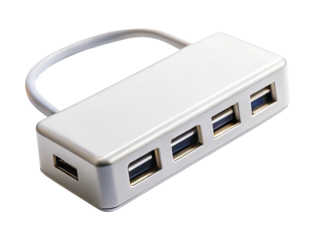 Silver four-port usb hub for computer connectivity expansion