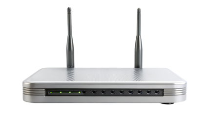 Sleek silver wireless wi-fi router for home office internet