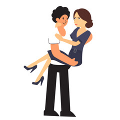 Man carrying woman. Romantic relationship, vector illustration.