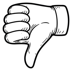 Fototapeta premium Hand drawn illustration of a hand depicting a thumbs down gesture for negative feedback