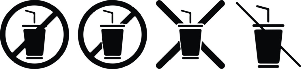 no drink prohibition sign black icon set vector illustration art four logo set style